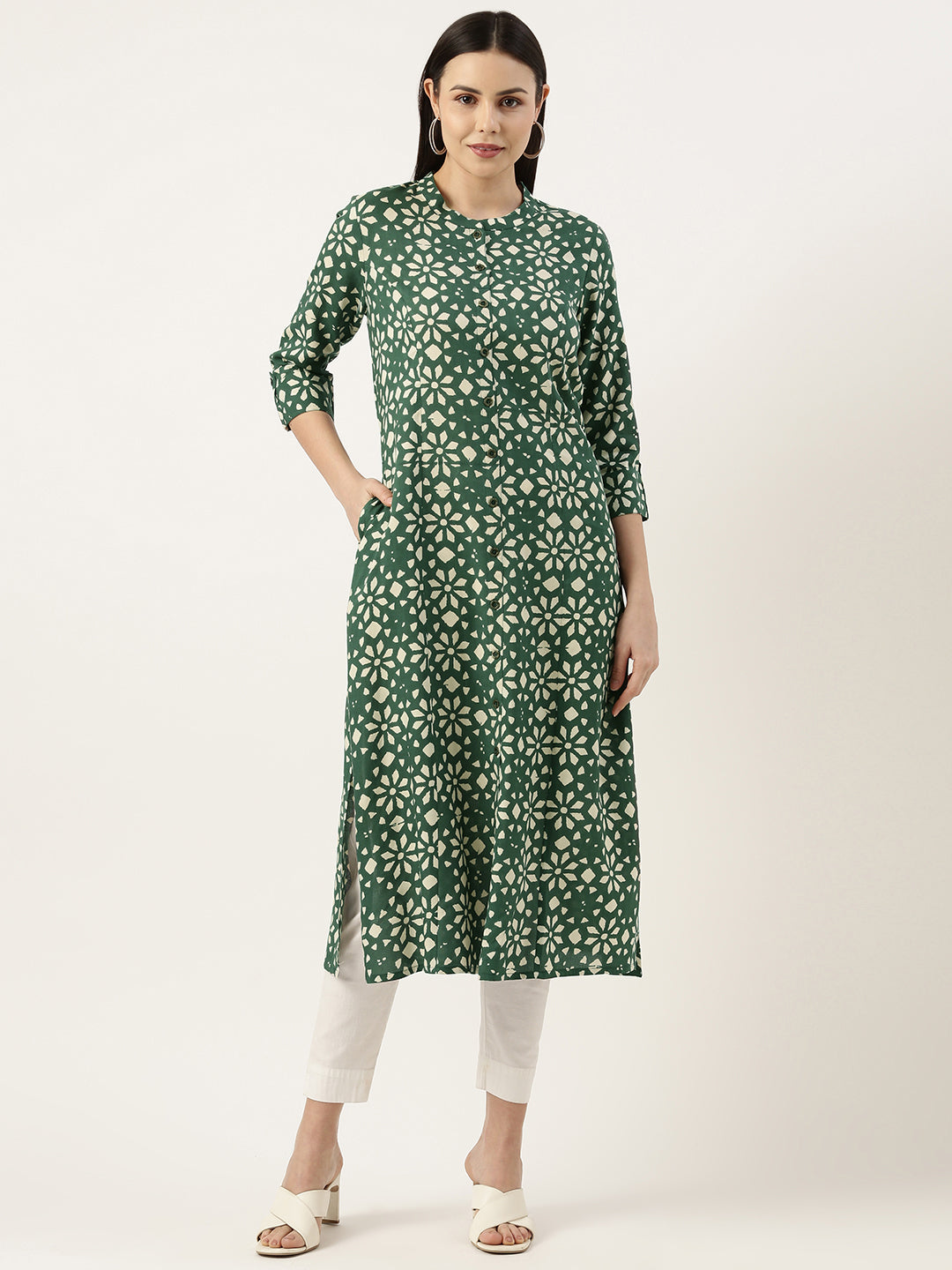 Green Geometric Printed Kurta