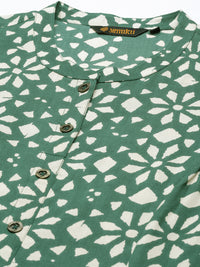 Green Geometric Printed Kurta