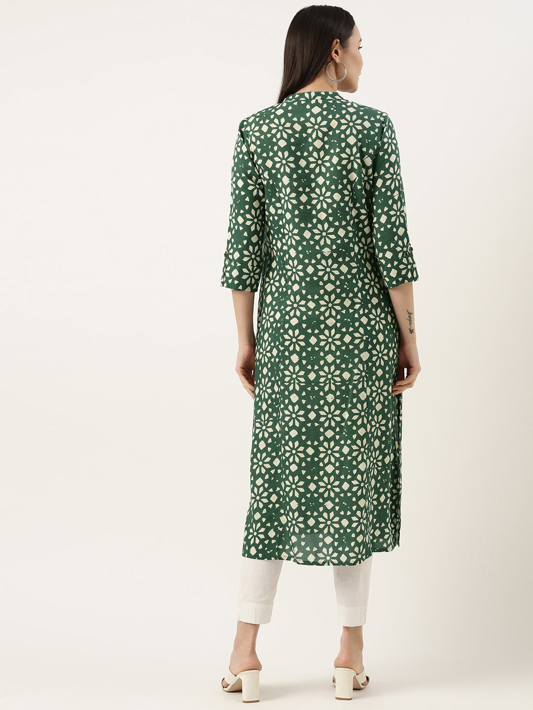 Green Geometric Printed Kurta