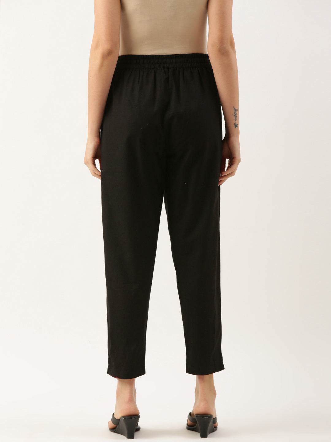 Black Cotflex Solid Pencil Pant