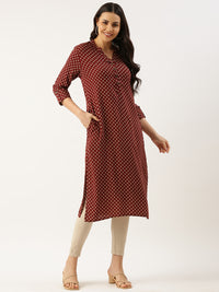 Maroon & Golden Ethnic Motifs Printed Straight Cut kurta
