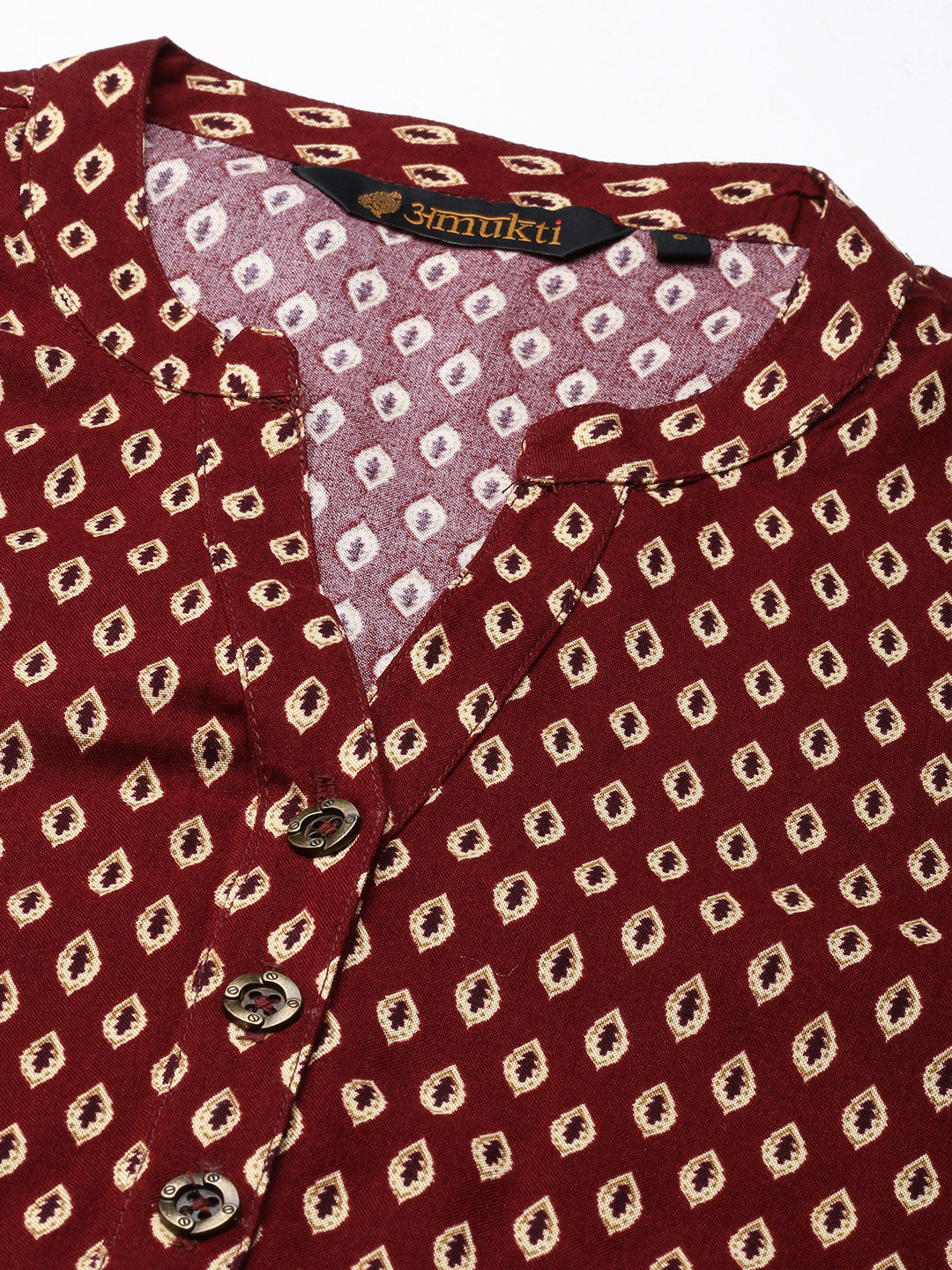 Maroon & Golden Ethnic Motifs Printed Straight Cut kurta