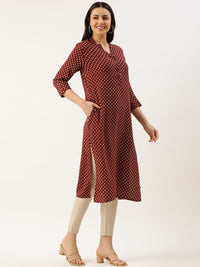 Maroon & Golden Ethnic Motifs Printed Straight Cut kurta