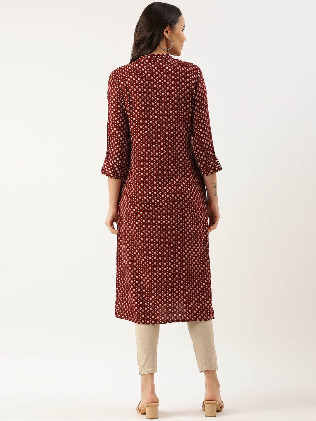 Maroon & Golden Ethnic Motifs Printed Straight Cut kurta