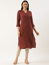 Maroon & Golden Ethnic Motifs Printed Straight Cut kurta