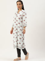 White Floral Printed Straight Cut Kurta