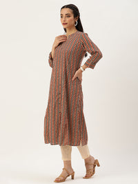 Rust & Beige Striped Princess Cut Kurta