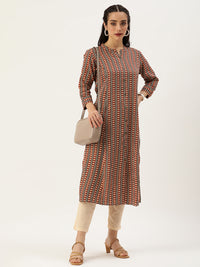 Rust & Beige Striped Princess Cut Kurta