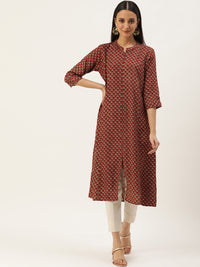 Rust & Beige Printed Princess Cut Kurta