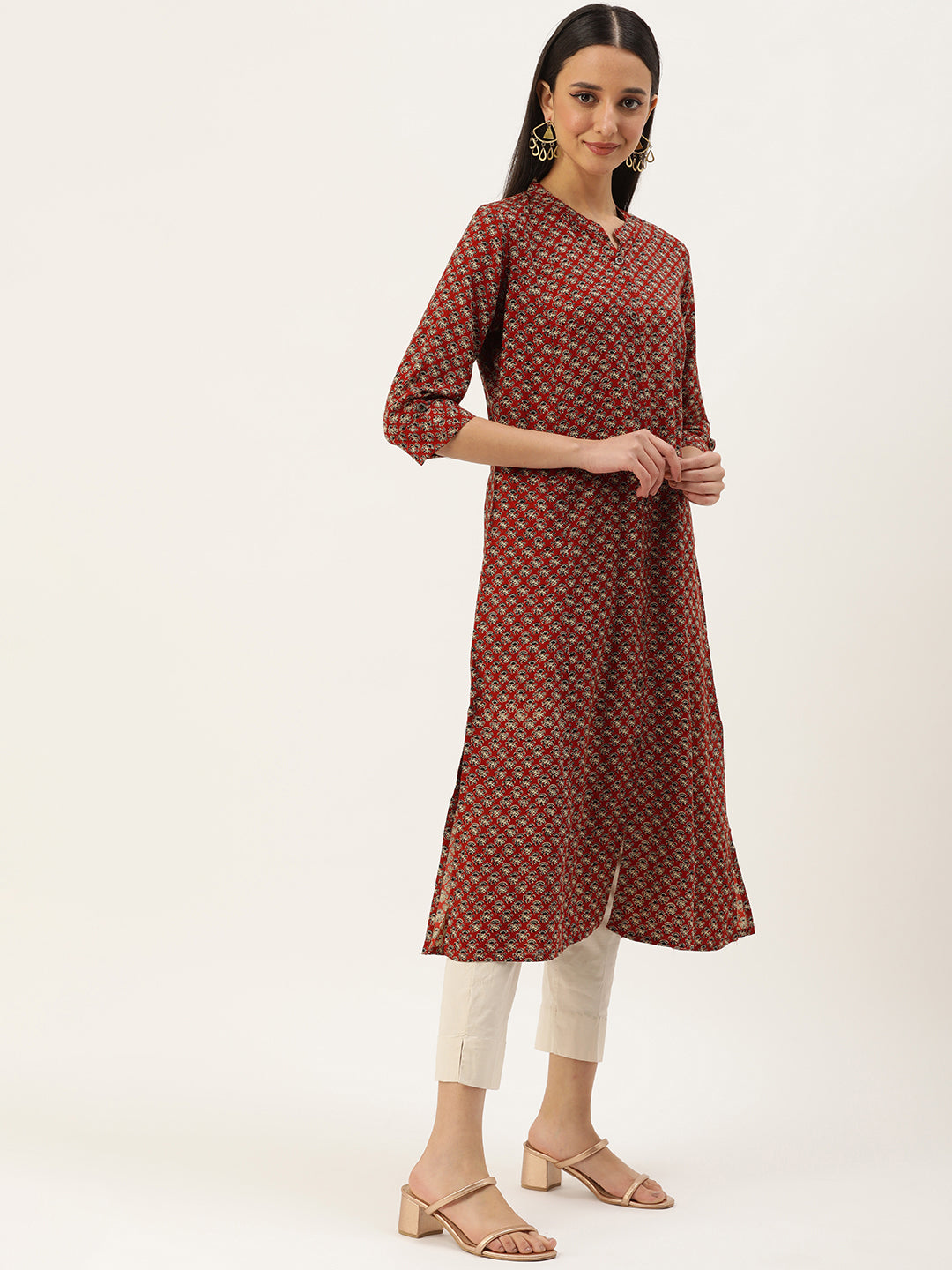 Rust & Beige Printed Princess Cut Kurta