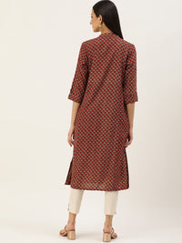 Rust & Beige Printed Princess Cut Kurta