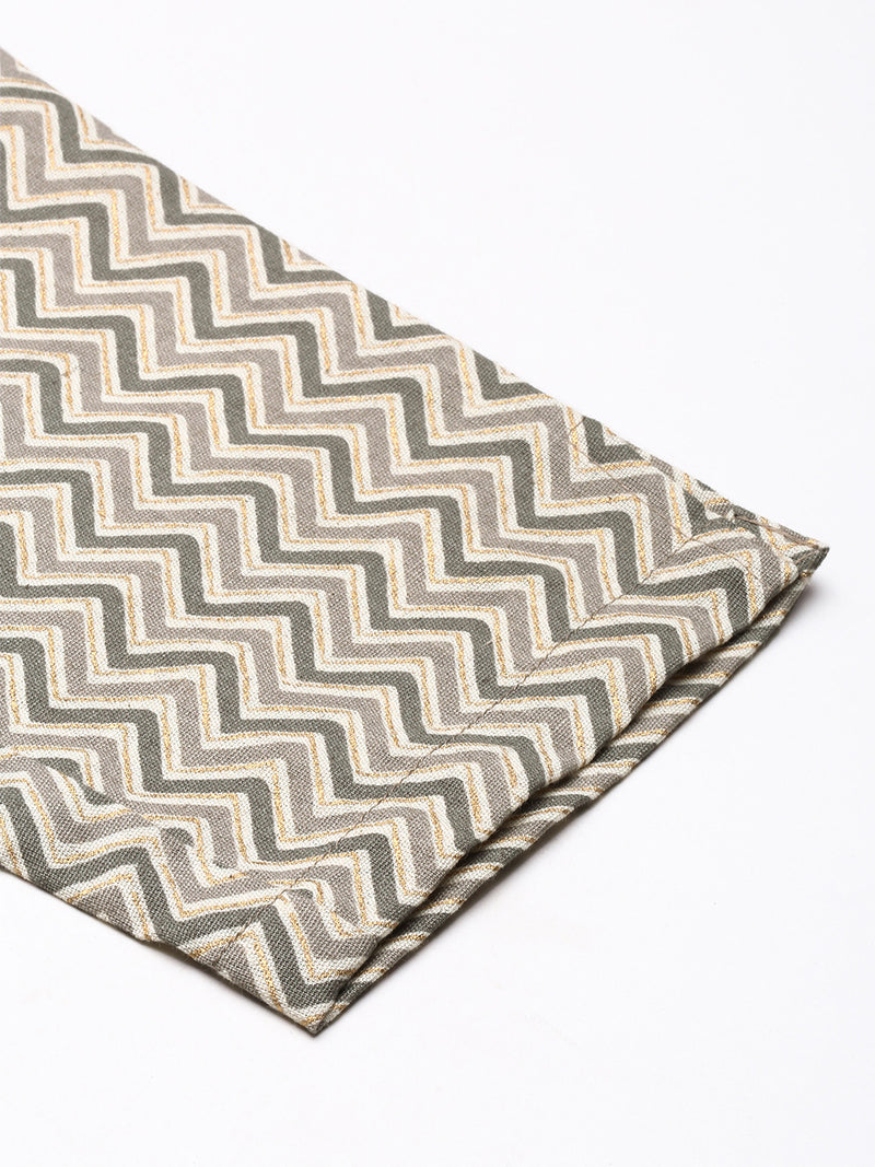 Beige & Grey Zigzag Printed Pencil Pant