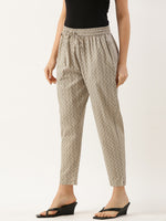 Beige & Grey Zigzag Printed Pencil Pant
