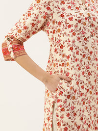 Beige Floral Printed Kurta
