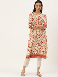 Beige Floral Printed Kurta