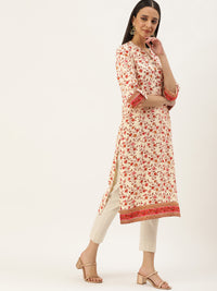 Beige Floral Printed Kurta