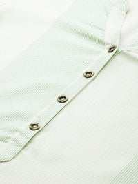 Green & Beige Striped Straight Cut Kurta