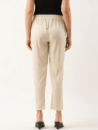 Beige & Off White Striped Pencil Pant