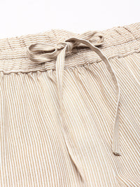 Beige & Off White Striped Pencil Pant