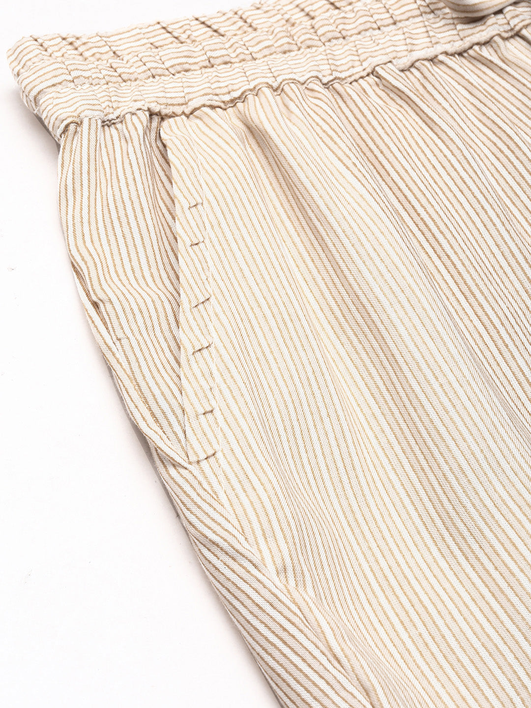 Beige & Off White Striped Pencil Pant