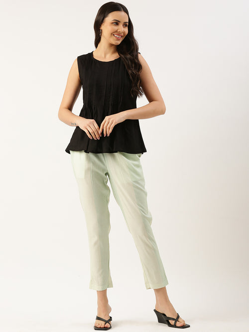 Beige & Green Stiped Pencil Pant