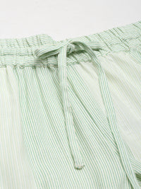 Beige & Green Stiped Pencil Pant