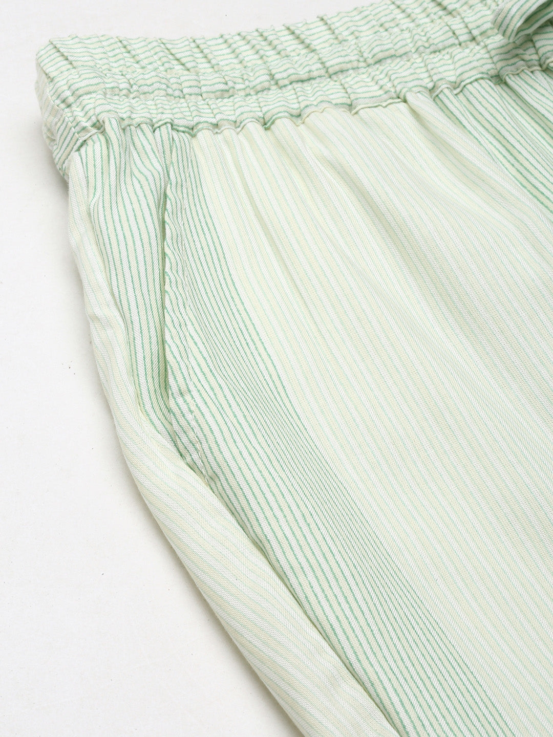 Beige & Green Stiped Pencil Pant
