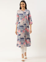 White Ethnic Motifs Printed A-line Princess Cut kurta