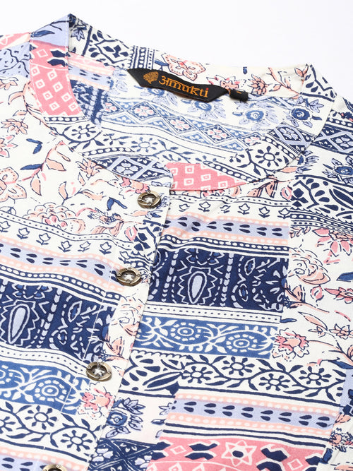 White Ethnic Motifs Printed A-line Princess Cut kurta