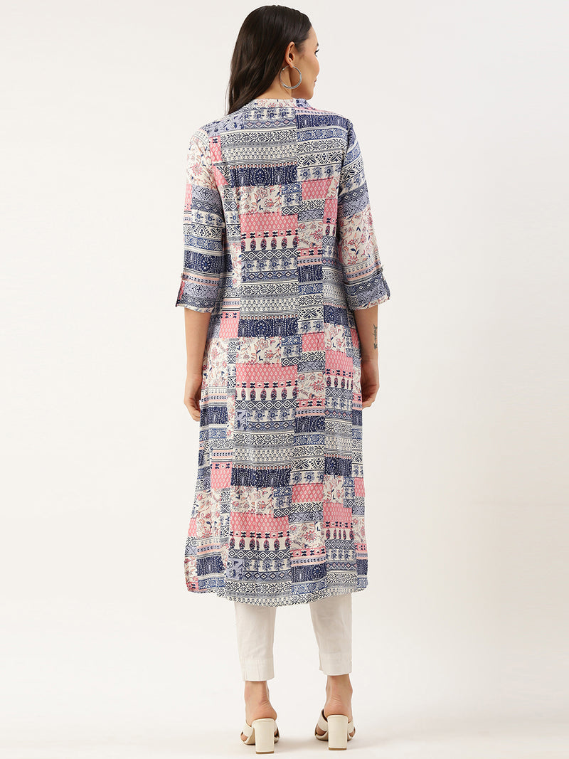 White Ethnic Motifs Printed A-line Princess Cut kurta