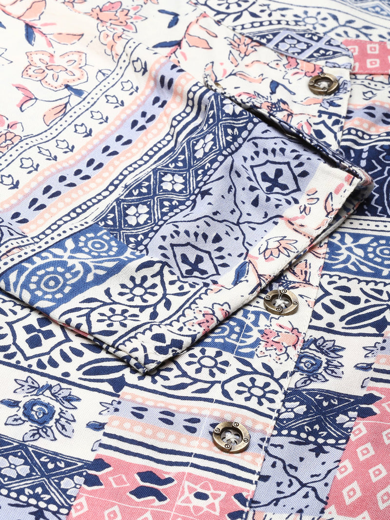 White Ethnic Motifs Printed A-line Princess Cut kurta
