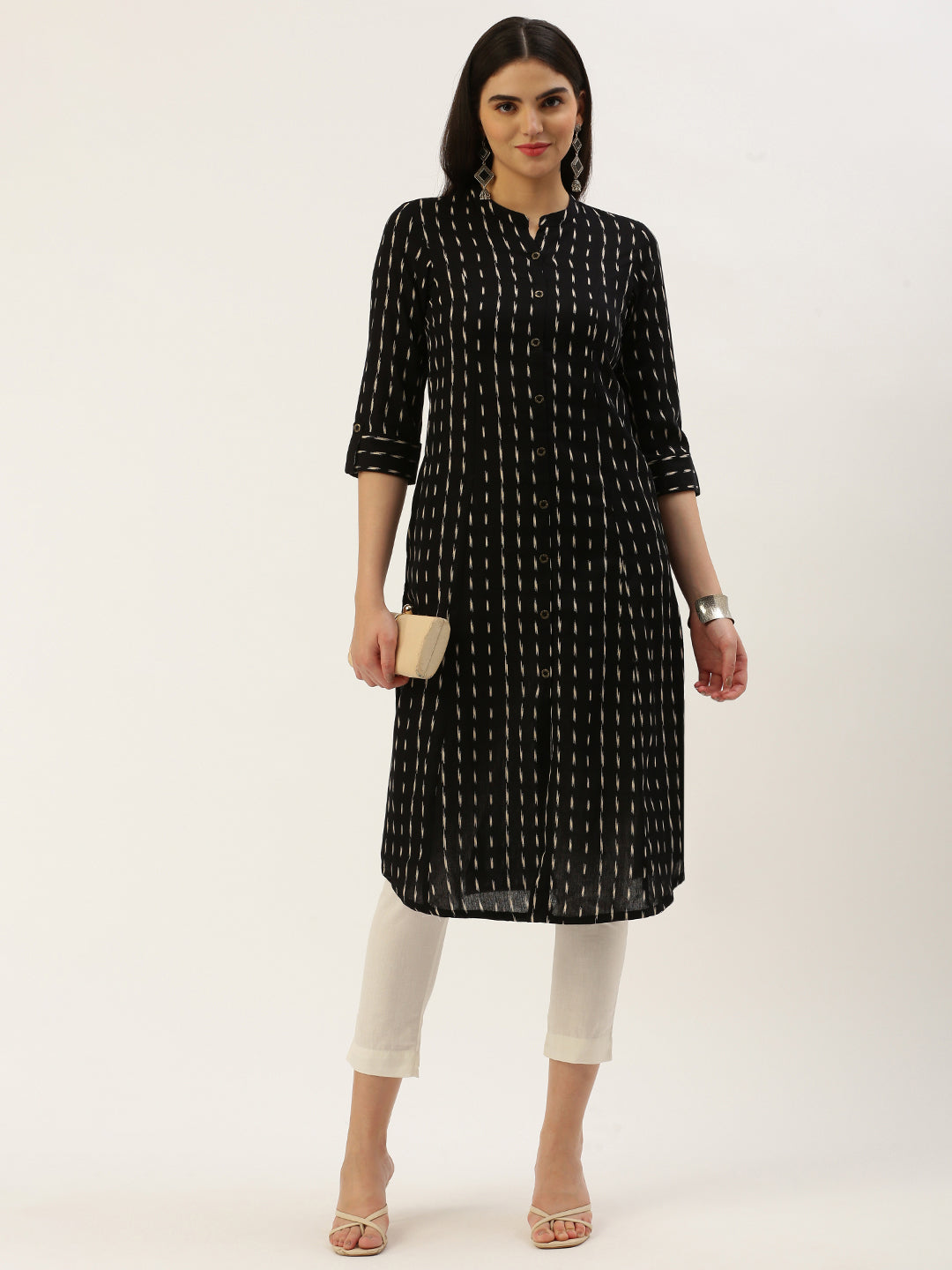 Black & Beige Printed A-Line  Kurta
