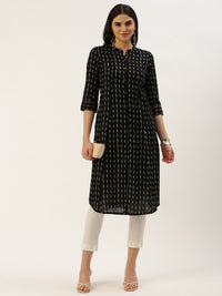 Black & Beige Printed A-Line  Kurta