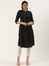 Black & Beige Printed A-Line  Kurta