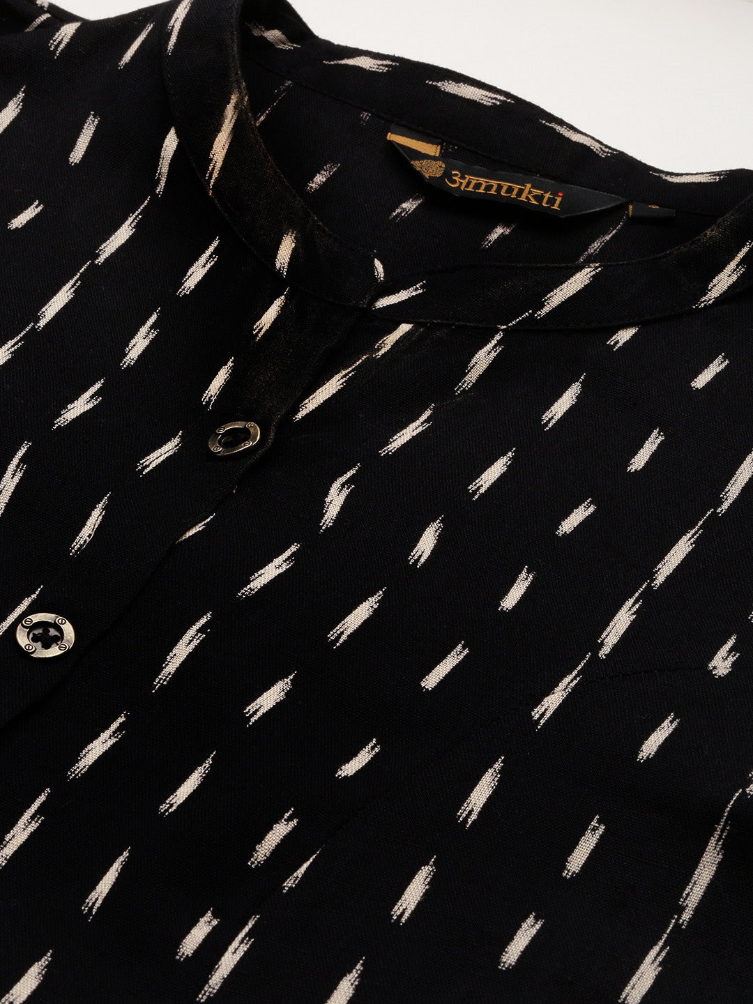 Black & Beige Printed A-Line  Kurta