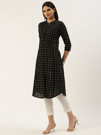 Black & Beige Printed A-Line  Kurta