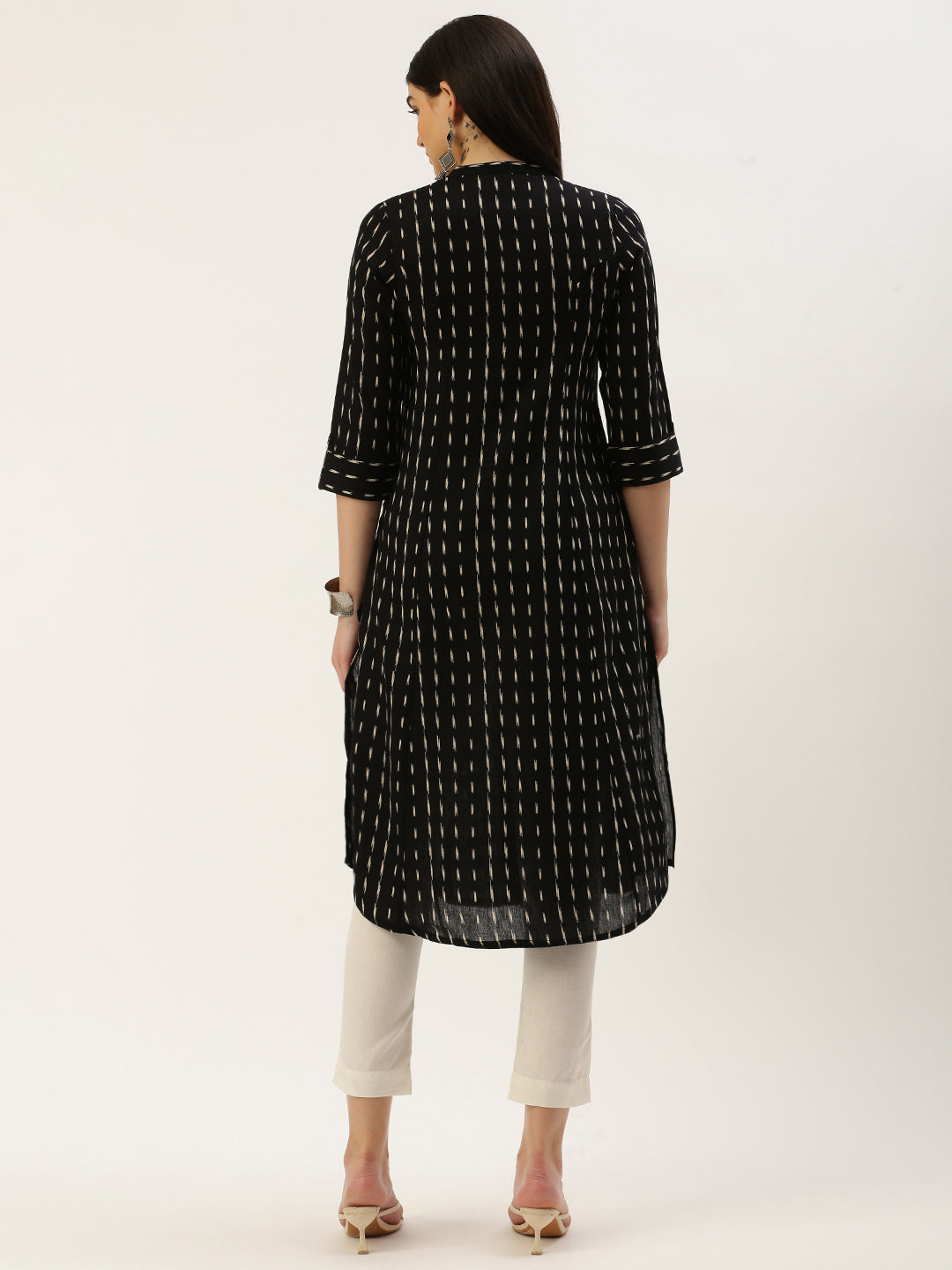 Black & Beige Printed A-Line  Kurta