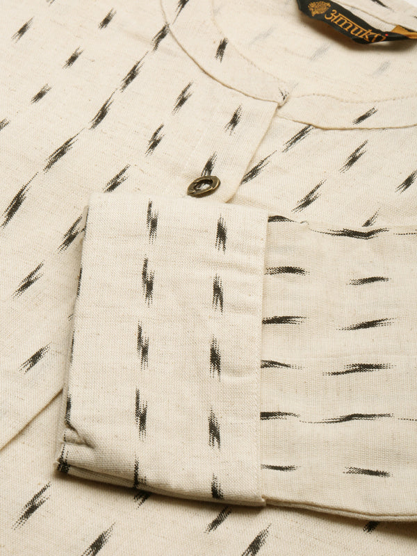 Beige & Black Printed A-Line  Kurta