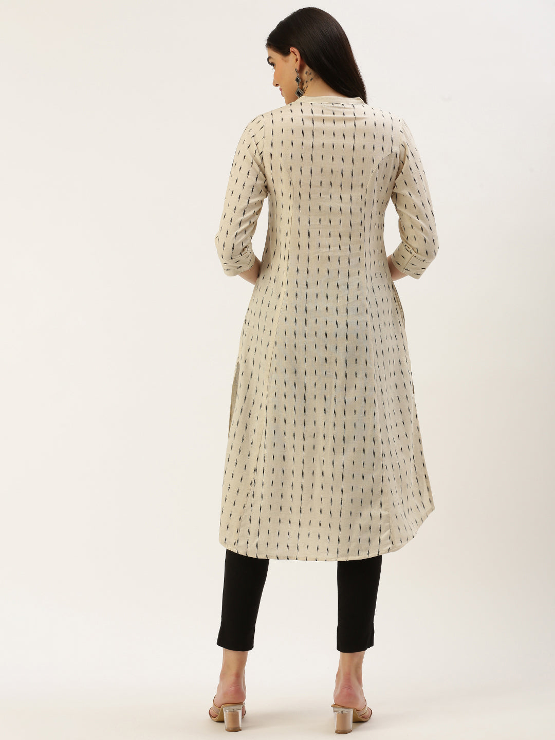 Beige & Black Printed A-Line  Kurta