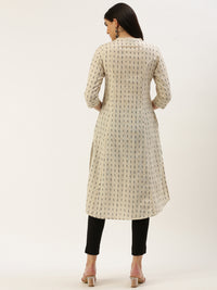 Beige & Black Printed A-Line  Kurta