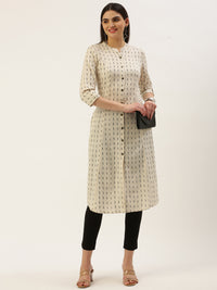 Beige & Black Printed A-Line  Kurta