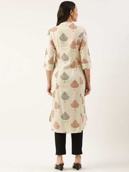 Beige Ethnic Motifs Printed Princess Cut Kurta