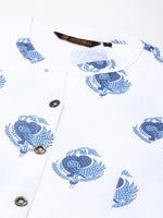 White & Blue Floral Printed A-line Kurta