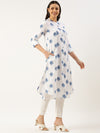 White & Blue Floral Printed A-line Kurta