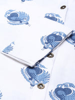 White & Blue Floral Printed A-line Kurta