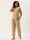 Beige Pure Cotton Zig Zag Design Sleepwear