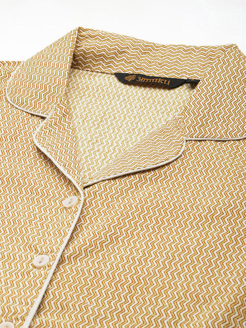 Beige Pure Cotton Zig Zag Design Sleepwear