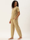 Beige Pure Cotton Zig Zag Design Sleepwear