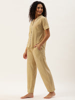 Beige Pure Cotton Zig Zag Design Sleepwear