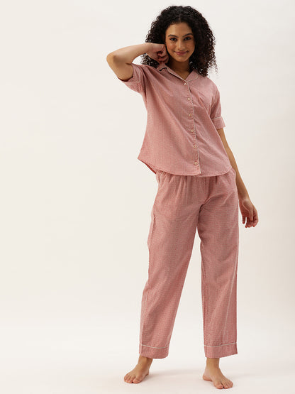 Red Pure Cotton Zig Zag Design Sleepwear